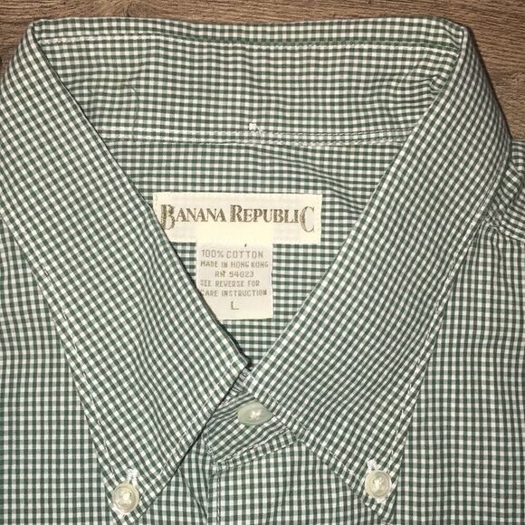 Vintage Banana Republic Green Sm Check LS shirt L - Picture 1 of 4